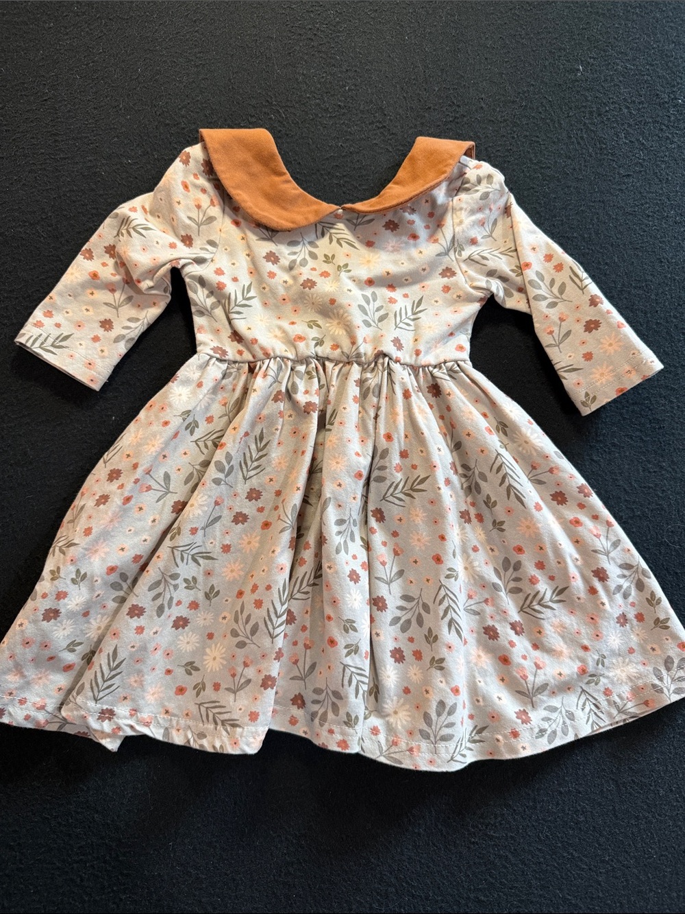 Ollie Jay girls Floral Dress with Rust Peter Pan Collar